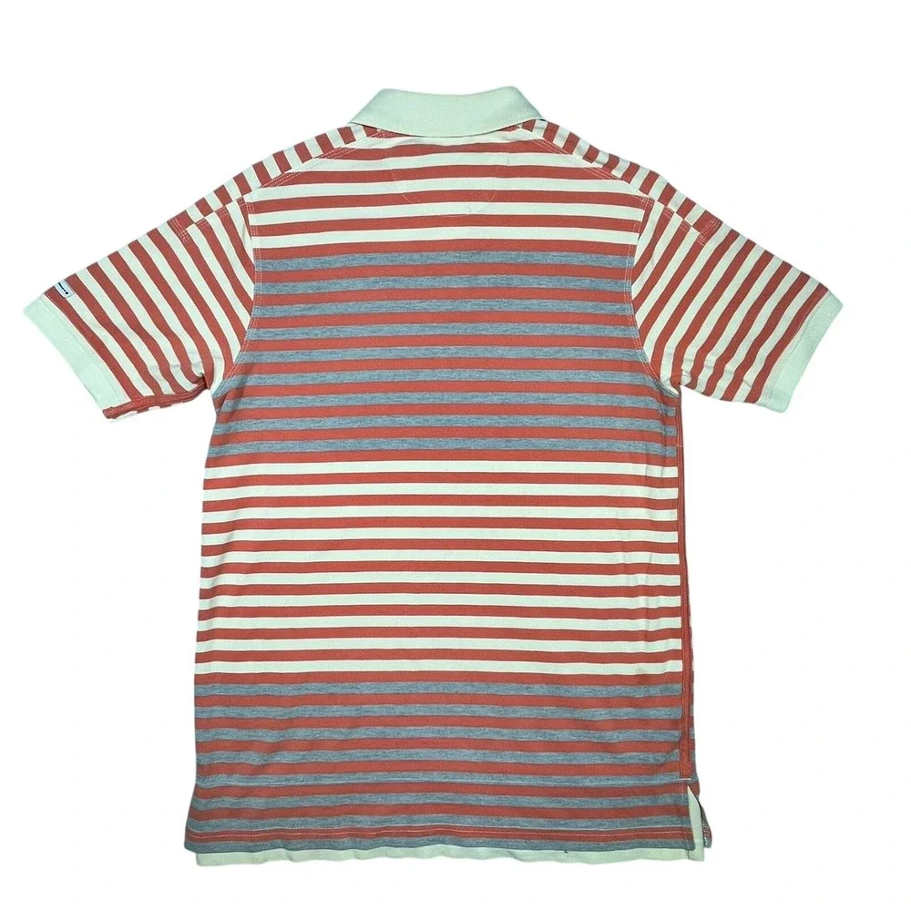 Marithe‎ Francois Girbaud Polo Shirt Mens L Red Cream Striped Cotton Y2K *Flaw